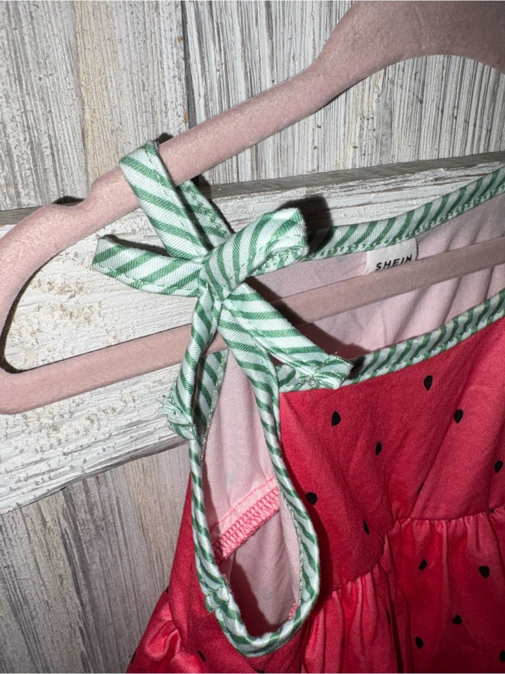 Pink Watermelon Print Baby Dress with Green Trim - Picture 4 of 8